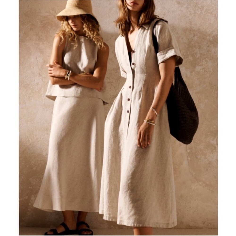 Madewell Natural Linen Midi Dress